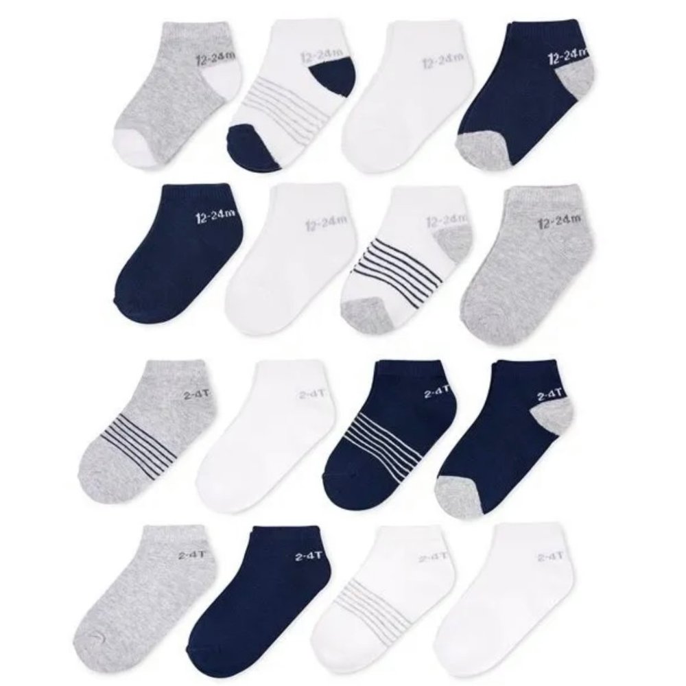 16 Pairs Multi Size Toddler Ankle Socks (8)12M-24M & (8) 2T-4T